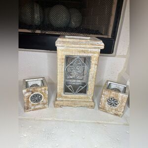 Pier 1 Imports Rustic Wooden Lantern with Metal Accents